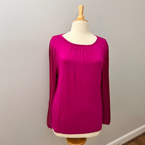 NEW Talbots Pleated Sleeve Crewneck Top Magenta Pink Sz L - Picture 11 of 13